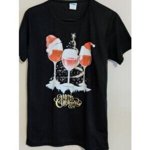 Merry Christmas T-Shirt WINE GLASS Womens Medium Cocktail